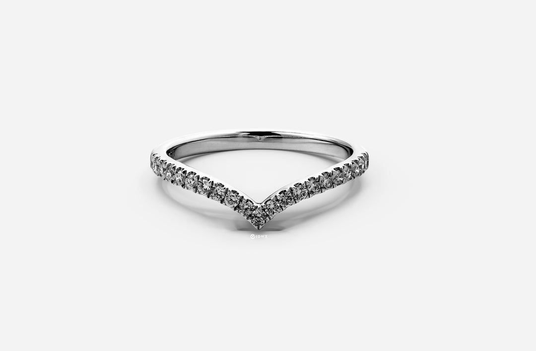 LAB DIAMOND ROUND BRILLIANT V SHAPED PAVED SET WHITEGOLD CHEVRON RING
