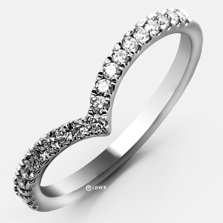 LAB DIAMOND ROUND BRILLIANT V SHAPED PAVED SET WHITEGOLD CHEVRON RING