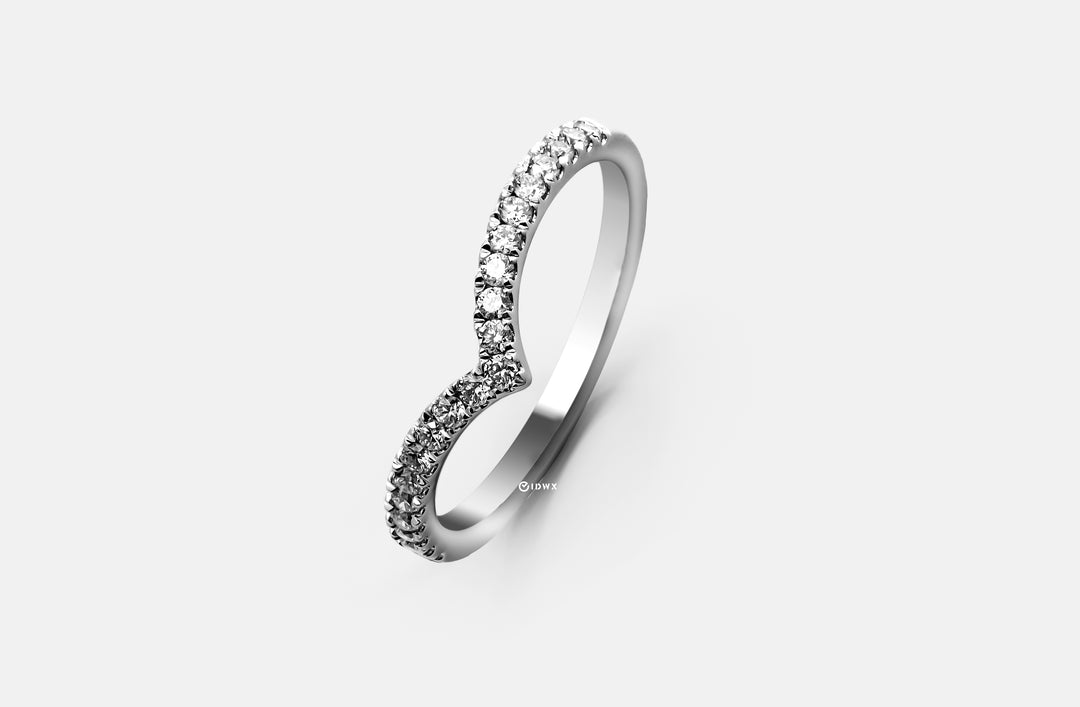 LAB DIAMOND ROUND BRILLIANT V SHAPED PAVED SET WHITEGOLD CHEVRON RING