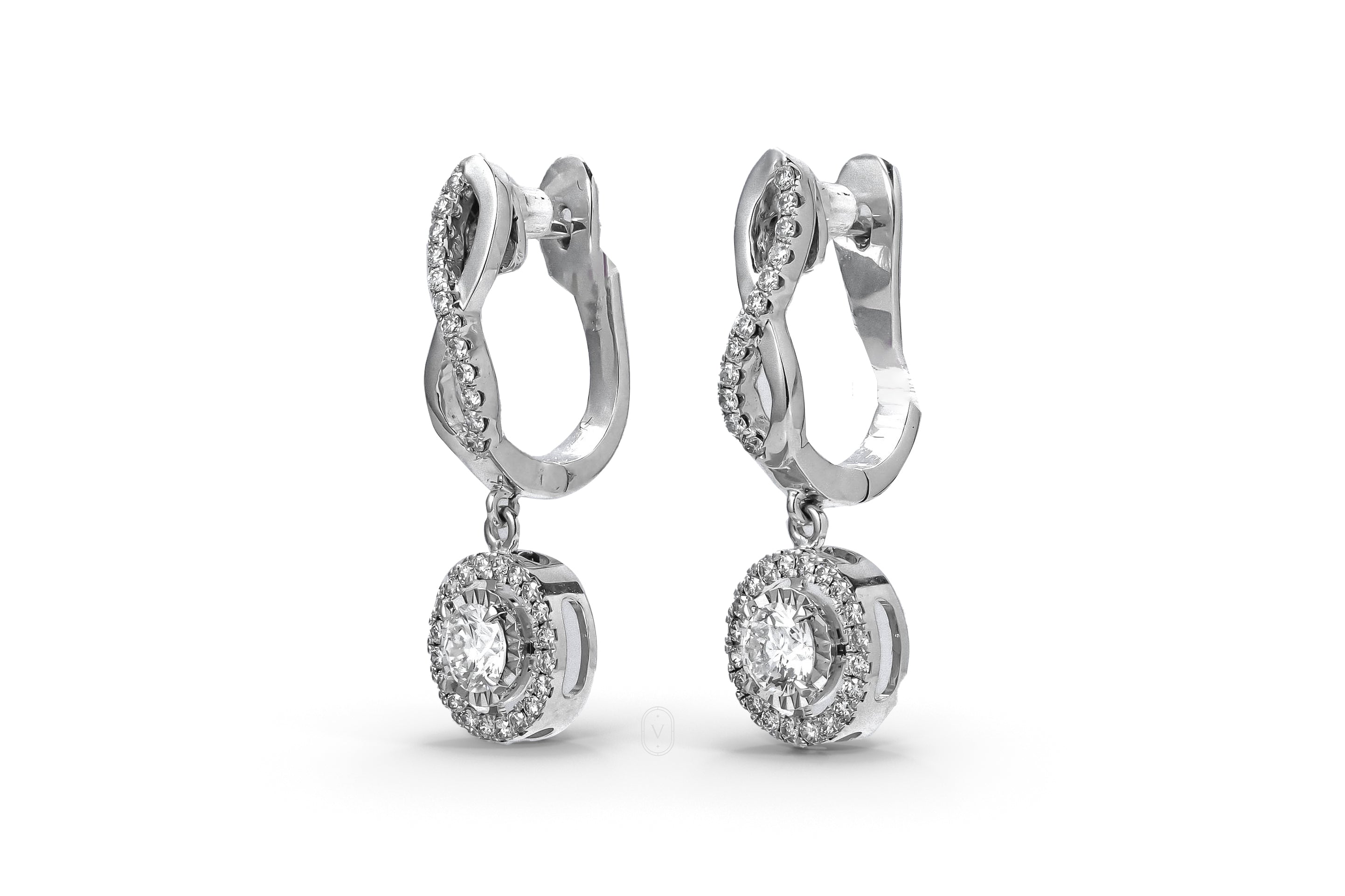 DROP WHITEGOLD HALO EARRINGS TOTAL ROUND CUT LAB DIAMOND – VUE