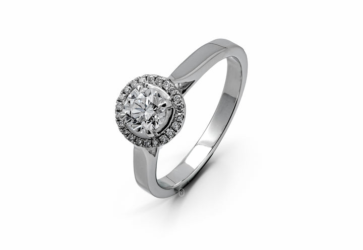 WHITEGOLD HALO RING 0.5CT ROUND CUT LAB DIAMOND