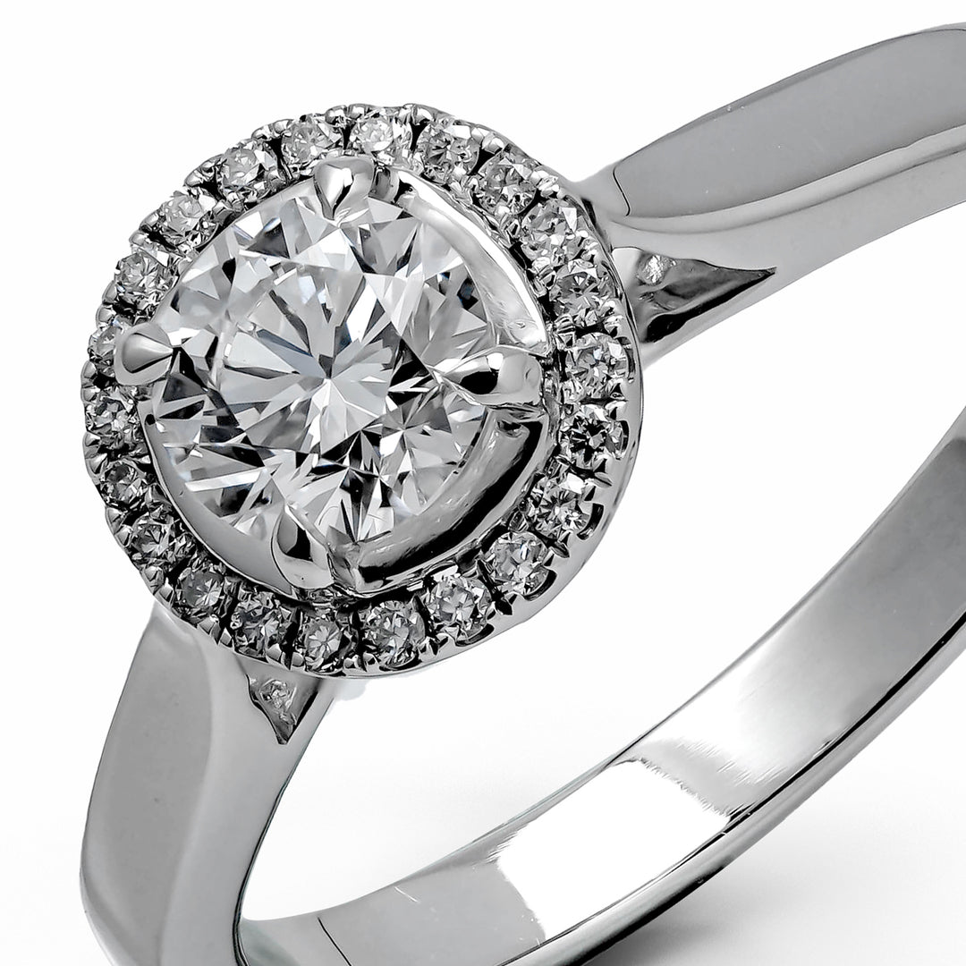 WHITEGOLD HALO RING 0.5CT ROUND CUT LAB DIAMOND