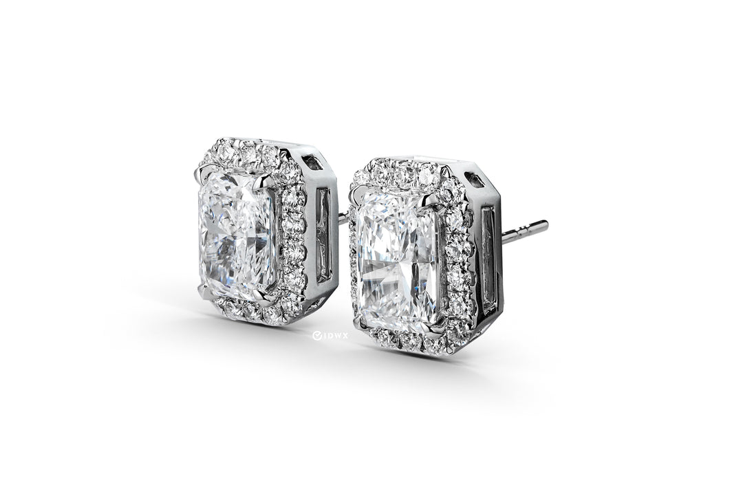 LAB DIAMOND 1CT RADIANT BRILLIANT HALO STUD WHITEGOLD EARRINGS