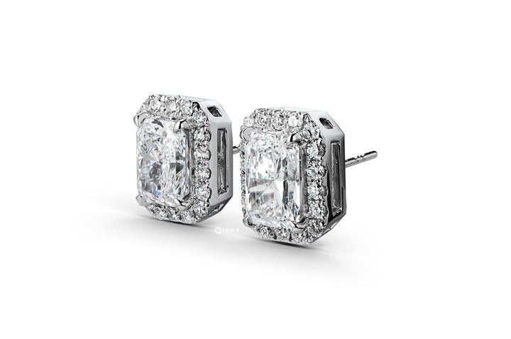 LAB DIAMOND 1CT RADIANT BRILLIANT HALO STUD WHITEGOLD EARRINGS