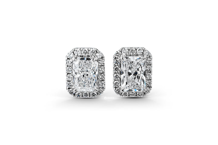 LAB DIAMOND 1CT RADIANT BRILLIANT HALO STUD WHITEGOLD EARRINGS