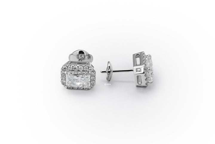 LAB DIAMOND 1CT RADIANT BRILLIANT HALO STUD WHITEGOLD EARRINGS