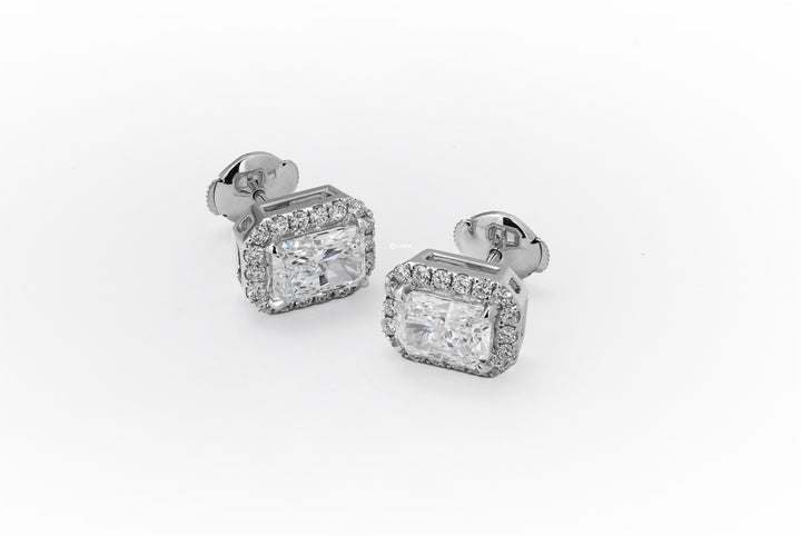 LAB DIAMOND 1CT RADIANT BRILLIANT HALO STUD WHITEGOLD EARRINGS