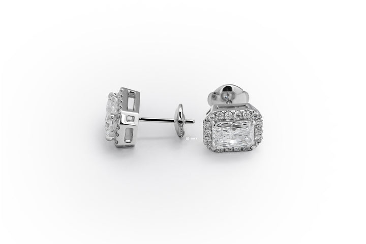 LAB DIAMOND 1CT RADIANT BRILLIANT HALO STUD WHITEGOLD EARRINGS