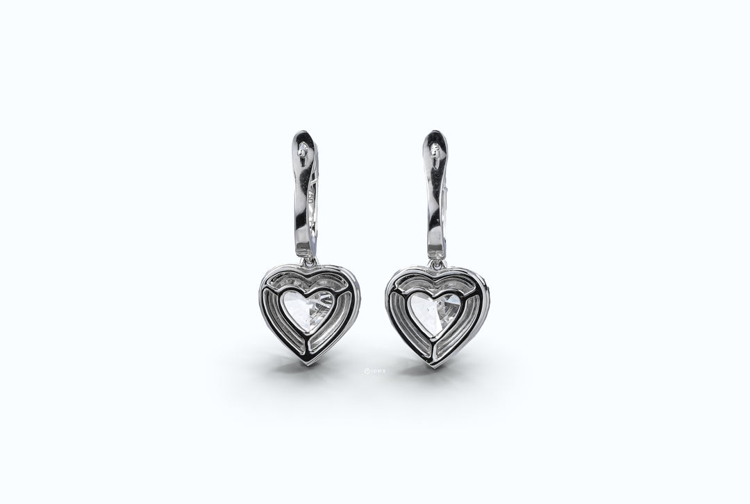 DROP WHITEGOLD HALO EARRINGS TOTAL 4CT HEART CUT LAB DIAMOND