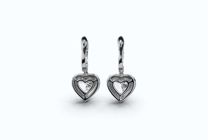 DROP WHITEGOLD HALO EARRINGS TOTAL 4CT HEART CUT LAB DIAMOND