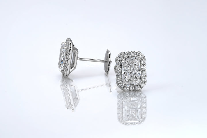 ABBEY WHITEGOLD EARRINGS 1CT RADIANT CUT LAB DIAMOND WITH HALO SIDE STONE