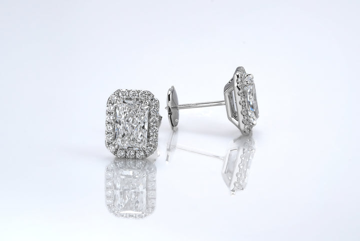 ABBEY WHITEGOLD EARRINGS 1CT RADIANT CUT LAB DIAMOND WITH HALO SIDE STONE