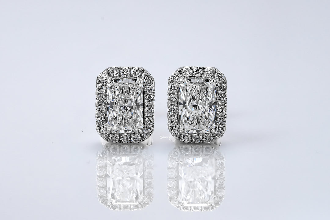 ABBEY WHITEGOLD EARRINGS 1CT RADIANT CUT LAB DIAMOND WITH HALO SIDE STONE