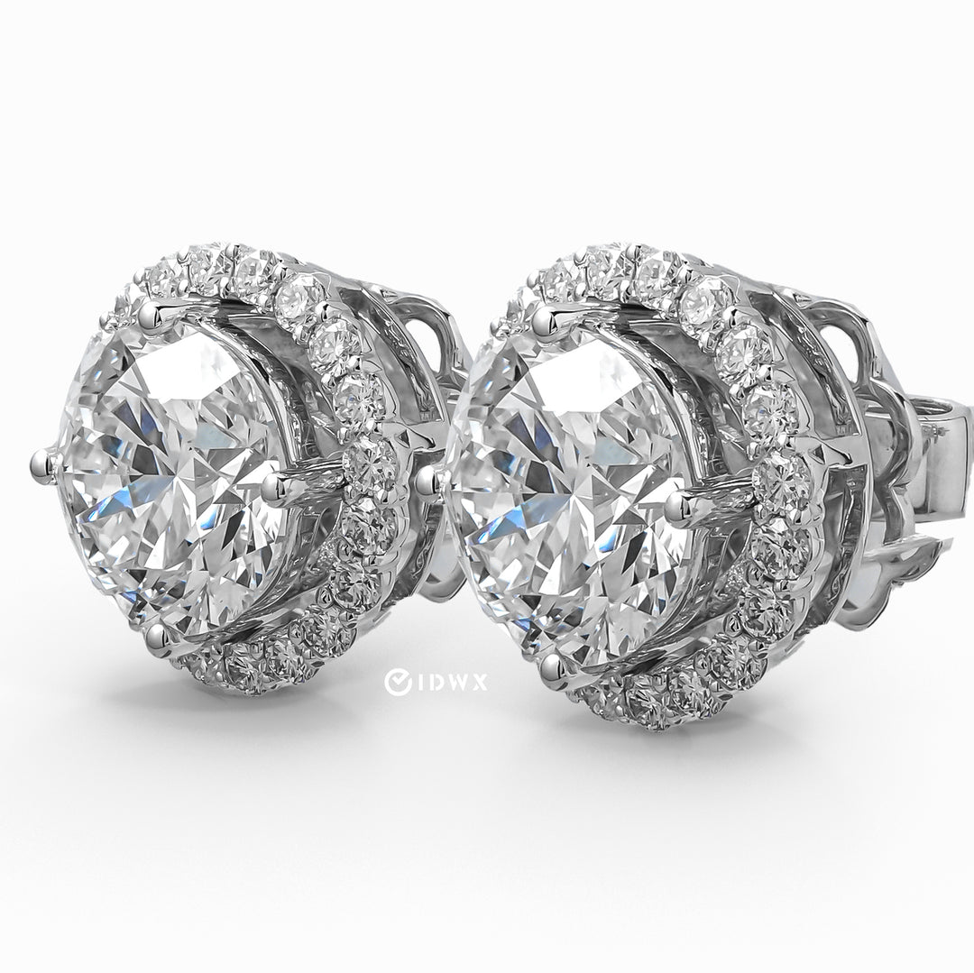 AYLA WHITEGOLD HALO EARRINGS ROUND CUT LAB DIAMOND