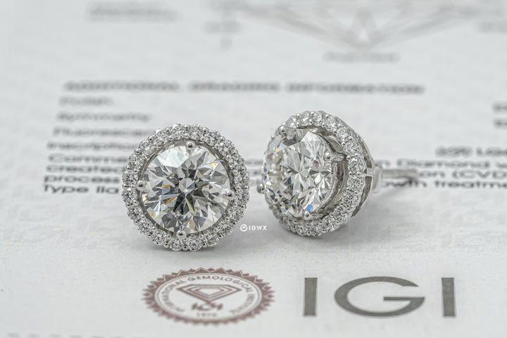 AYLA WHITEGOLD HALO EARRINGS ROUND CUT LAB DIAMOND