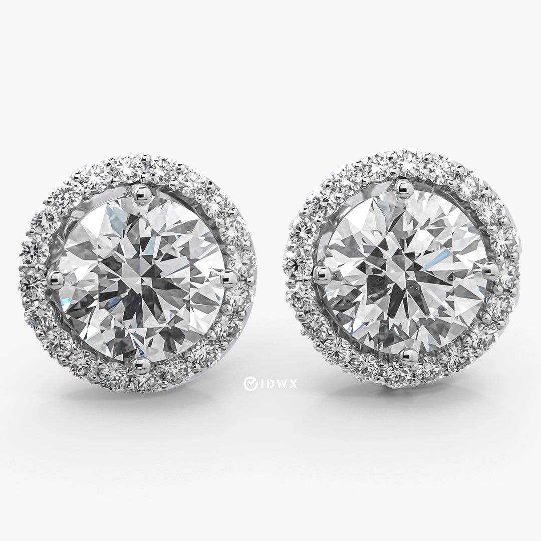 AYLA WHITEGOLD HALO EARRINGS ROUND CUT LAB DIAMOND