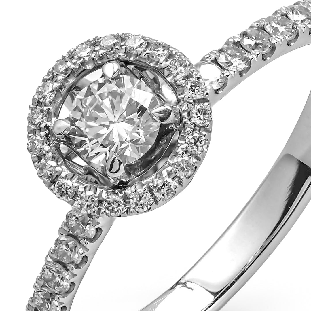 WHITEGOLD HALO RING 0.2CT ROUND CUT WITH SIDE STONE LAB DIAMOND