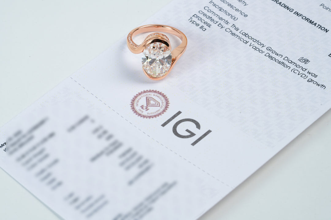 DIANA ROSEGOLD RING 5CT OVAL CUT LAB DIAMOND