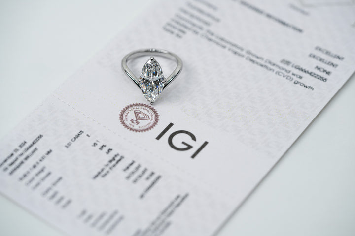 IVANA WHITEGOLD RING 3CT MARQUISE CUT LAB DIAMOND