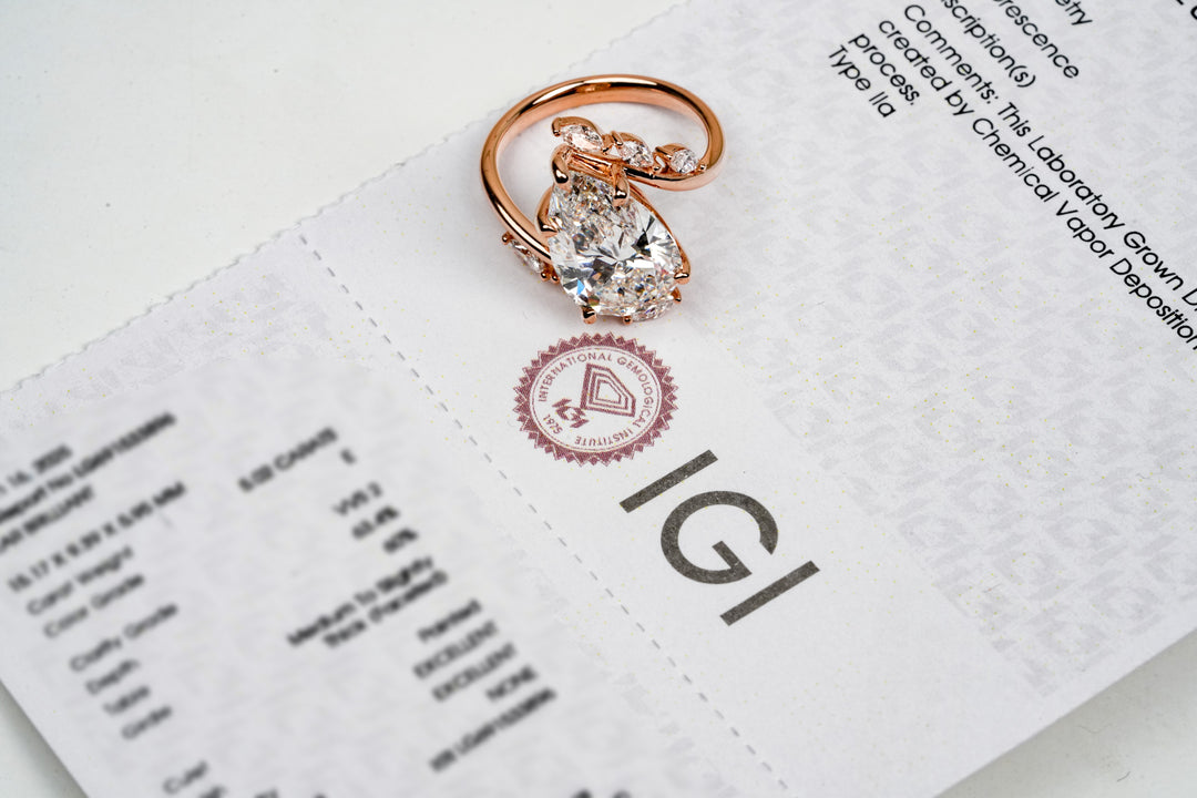 JASMINE ROSEGOLD RING 5CT PEAR CUT LAB DIAMOND