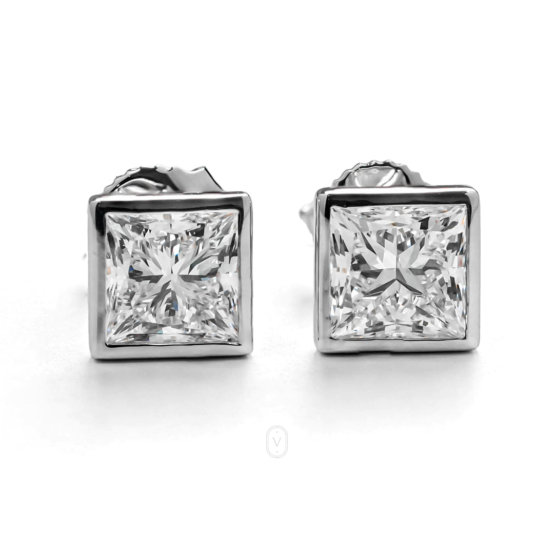 SIERRA WHITEGOLD STUD EARRINGS 1CT EACH PRINCESS CUT LAB DIAMOND