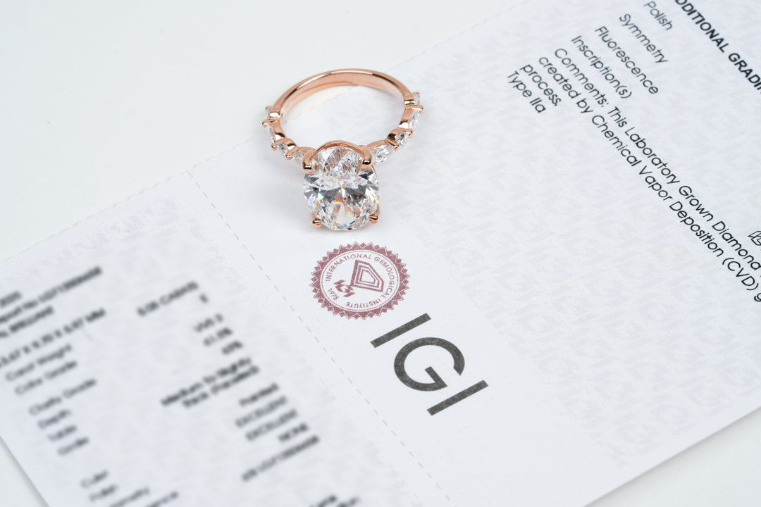ISABELLA ROSEGOLD RING 5CT OVAL CUT LAB DIAMOND