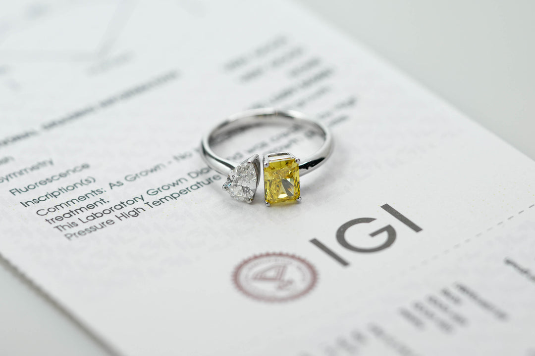 Lab Grown Diamond Ring Radiant Pear Yellow