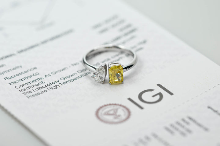 Lab Grown Diamond Ring Radiant Pear Yellow