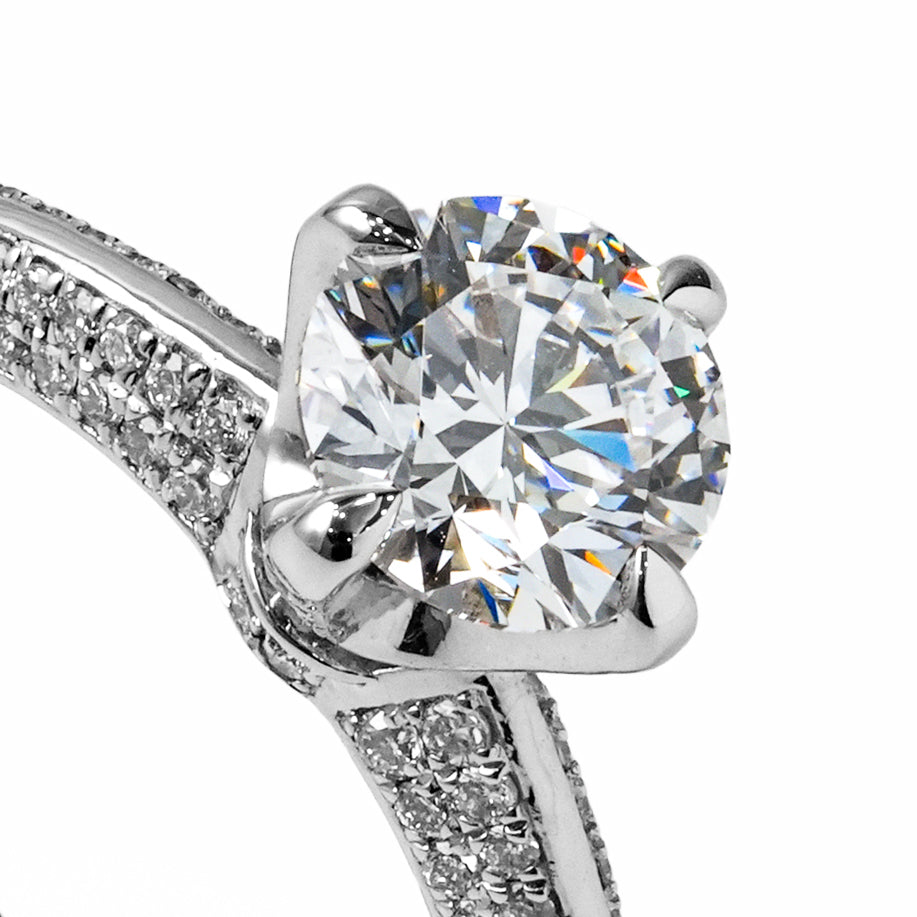 TIFFANY-STYLE PAVED SET WHITEGOLD RING 1CT ROUND CUT LAB DIAMOND