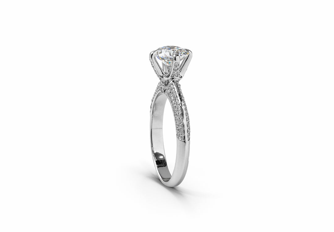 TIFFANY-STYLE PAVED SET WHITEGOLD RING 1CT ROUND CUT LAB DIAMOND
