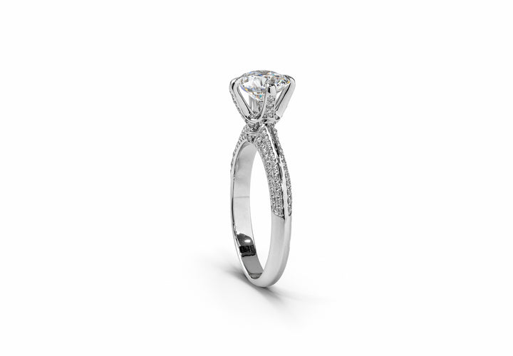 TIFFANY-STYLE PAVED SET WHITEGOLD RING 1CT ROUND CUT LAB DIAMOND