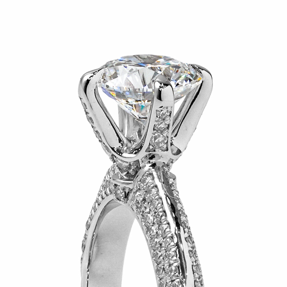 TIFFANY-STYLE PAVED SET WHITEGOLD RING 1CT ROUND CUT LAB DIAMOND