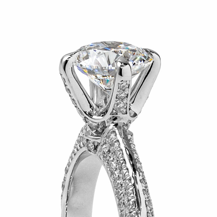 TIFFANY-STYLE PAVED SET WHITEGOLD RING 1CT ROUND CUT LAB DIAMOND