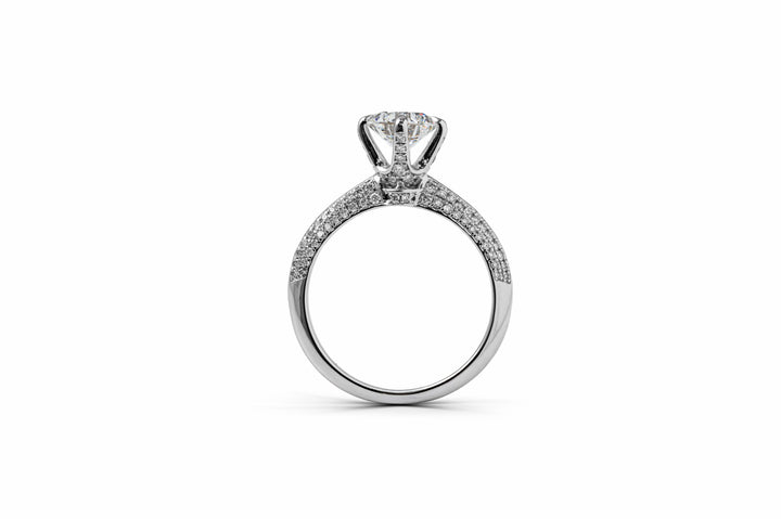 TIFFANY-STYLE PAVED SET WHITEGOLD RING 1CT ROUND CUT LAB DIAMOND
