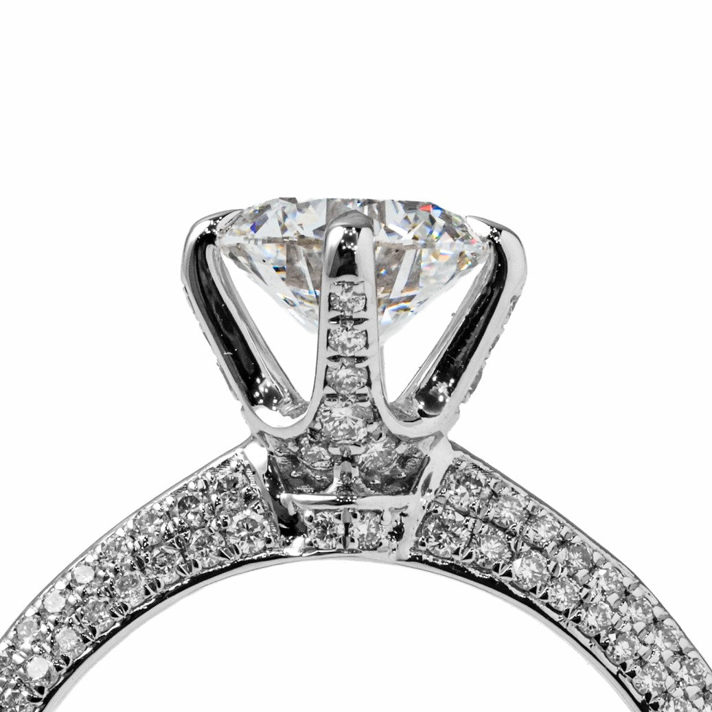 TIFFANY-STYLE PAVED SET WHITEGOLD RING 1CT ROUND CUT LAB DIAMOND