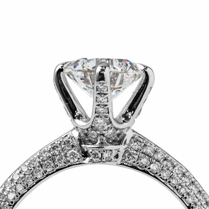 TIFFANY-STYLE PAVED SET WHITEGOLD RING 1CT ROUND CUT LAB DIAMOND