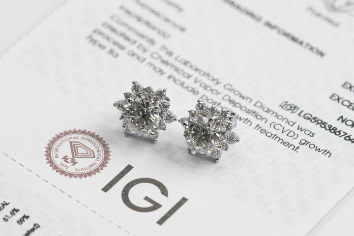 FLORA WHITEGOLD STUD EARRINGS 1.5CT EACH ROUND CUT LAB DIAMOND