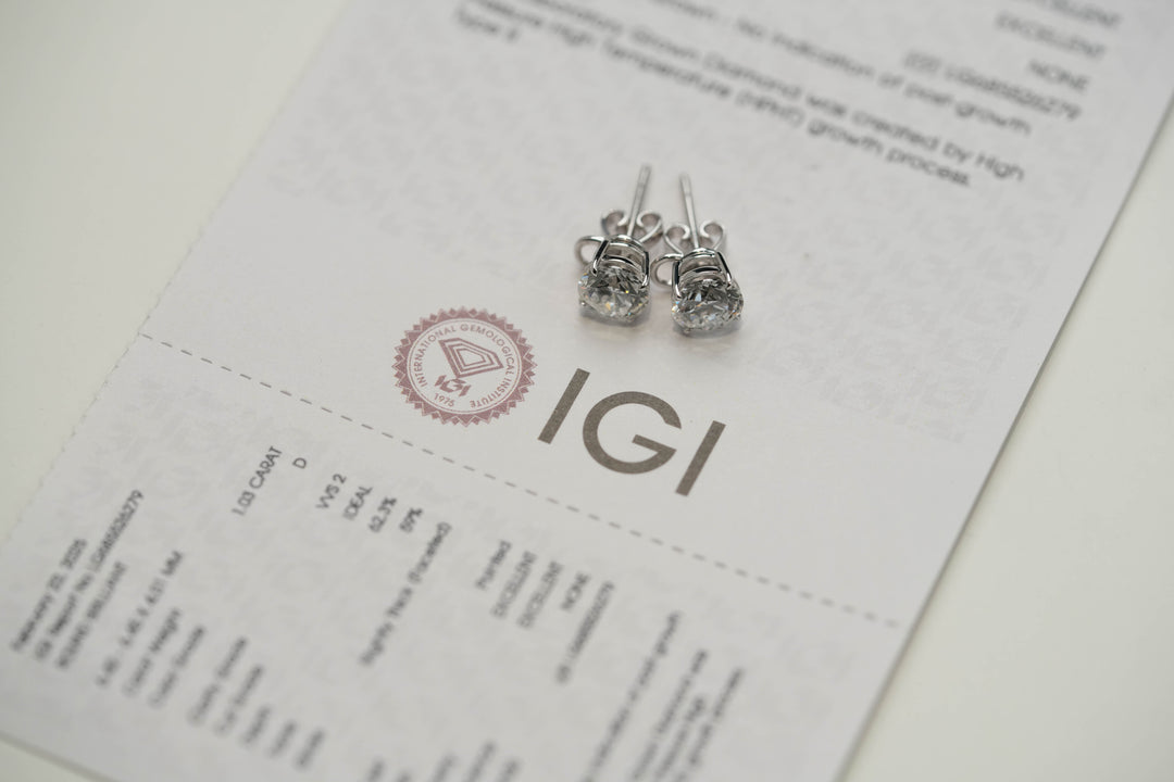 SIERRA WHITEGOLD STUD EARRINGS 1CT EACH ROUND CUT LAB DIAMOND