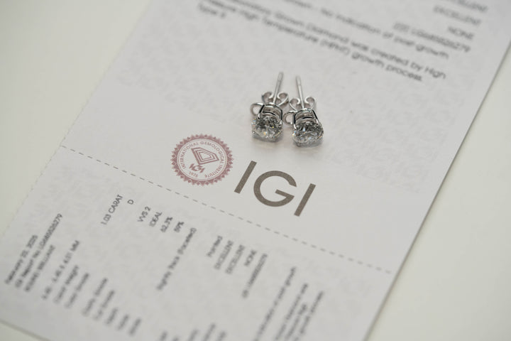 SIERRA WHITEGOLD STUD EARRINGS 1CT EACH ROUND CUT LAB DIAMOND