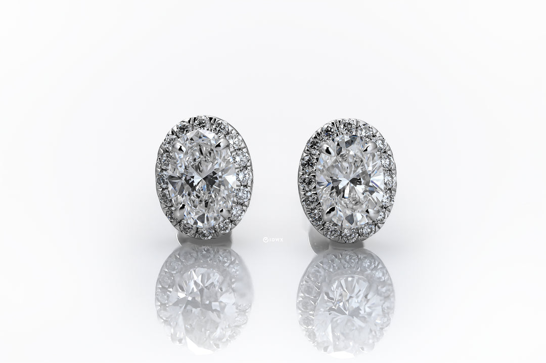 LAB DIAMOND 1.5CT OVAL BRILLIANT HALO STUD WHITEGOLD EARRINGS