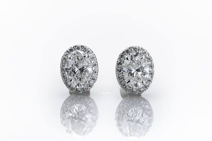 LAB DIAMOND 1.5CT OVAL BRILLIANT HALO STUD WHITEGOLD EARRINGS