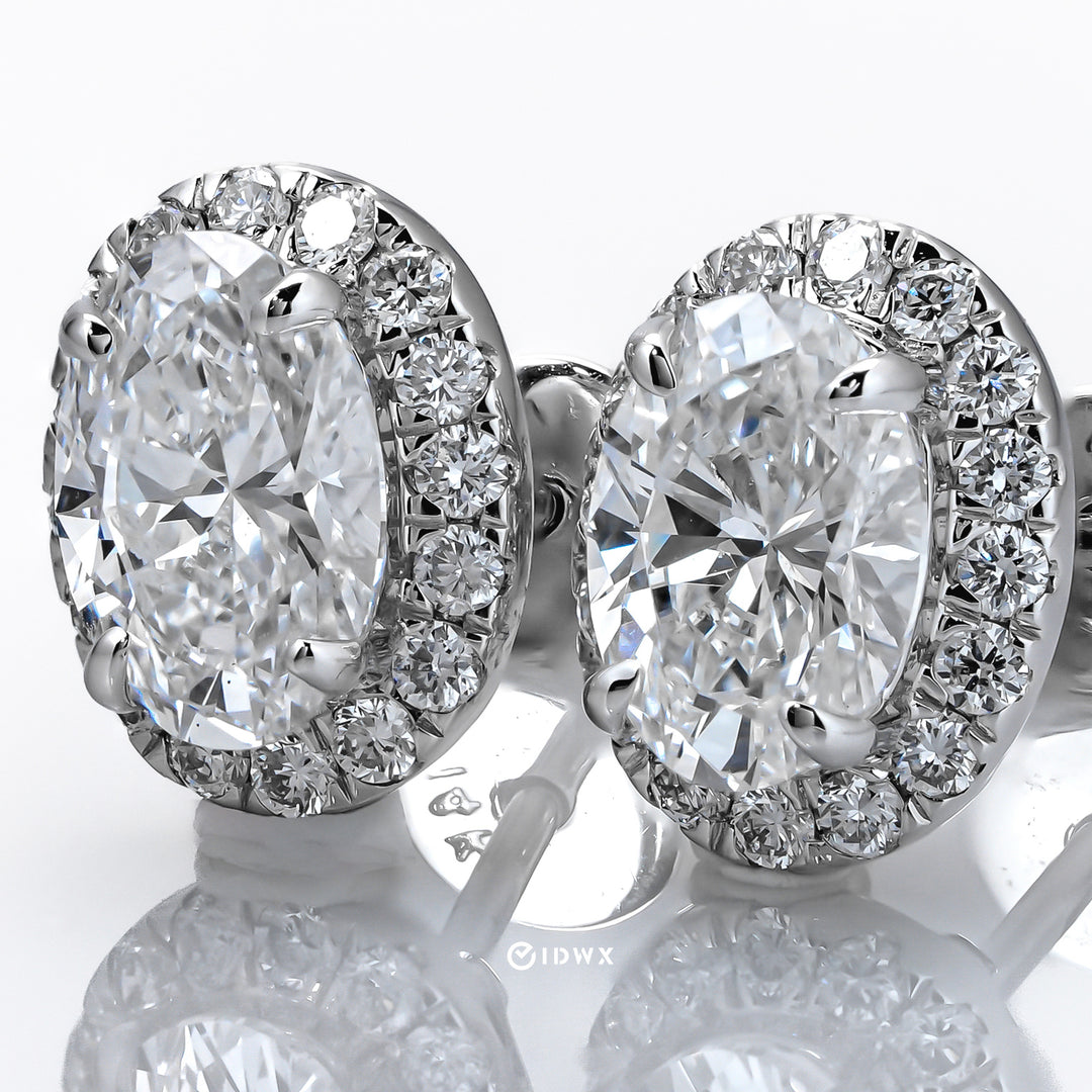 LAB DIAMOND 1.5CT OVAL BRILLIANT HALO STUD WHITEGOLD EARRINGS