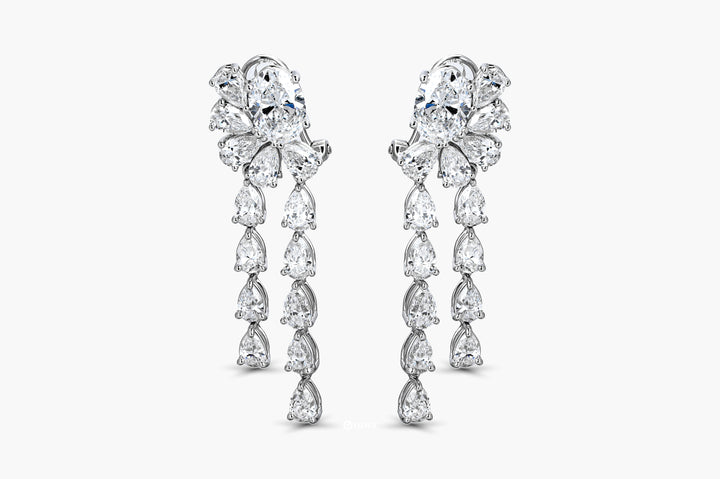 ELLIE WHITEGOLD DROP EARRINGS TOTAL 6.28CT PEAR & OVAL CUT LAB DIAMOND