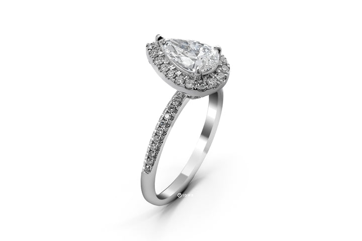 LAB DIAMOND 1CT PEAR BRILLIANT SIDE STONE WHITEGOLD HALO RING