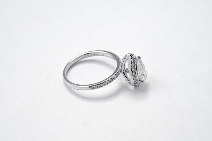 LAB DIAMOND 1CT PEAR BRILLIANT SIDE STONE WHITEGOLD HALO RING