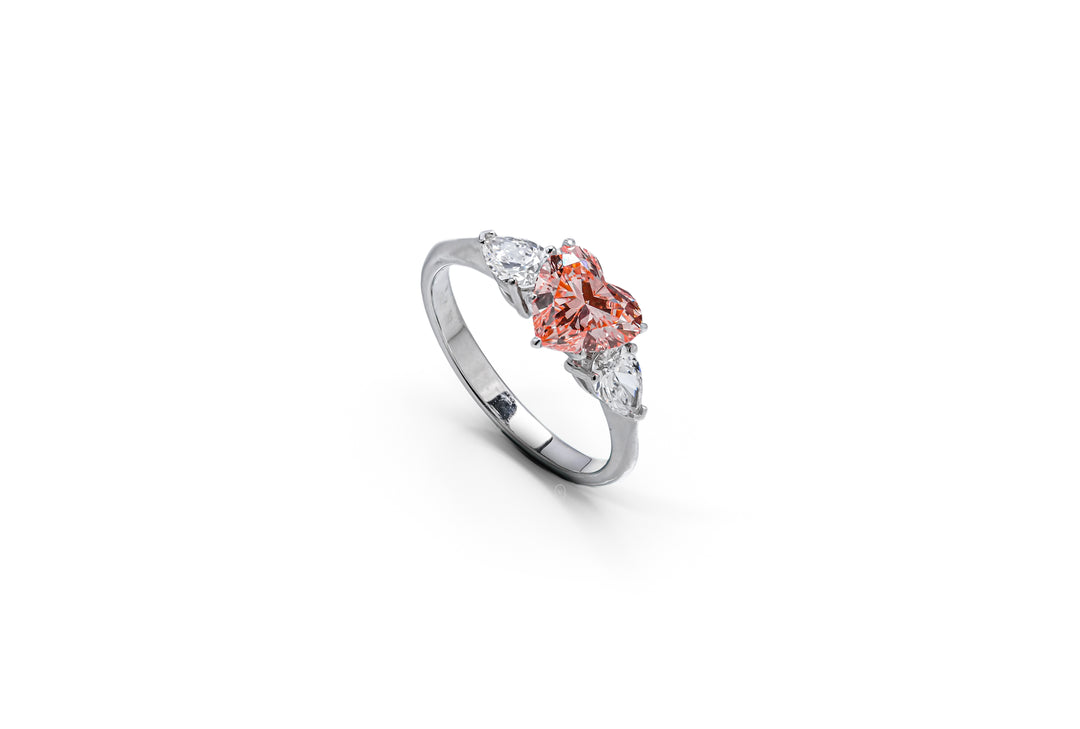 Pink Heart Three Stones Ring