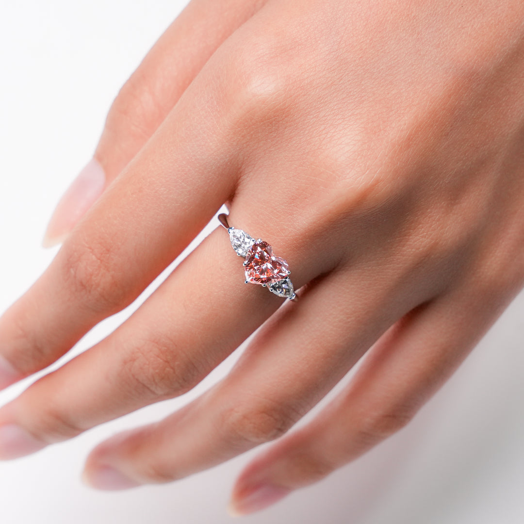 Pink Heart Three Stones Ring