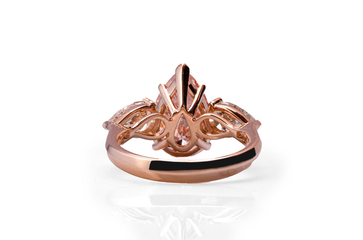 EMILY ROSEGOLD THREE STONES RING FANCY PINK PEAR BRILLIANT LAB DIAMOND