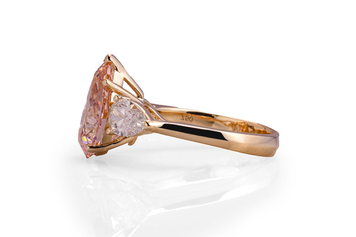 EMILY ROSEGOLD THREE STONES RING FANCY PINK PEAR BRILLIANT LAB DIAMOND