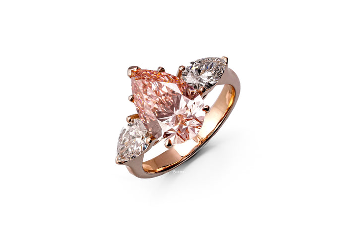 EMILY ROSEGOLD THREE STONES RING FANCY PINK PEAR BRILLIANT LAB DIAMOND